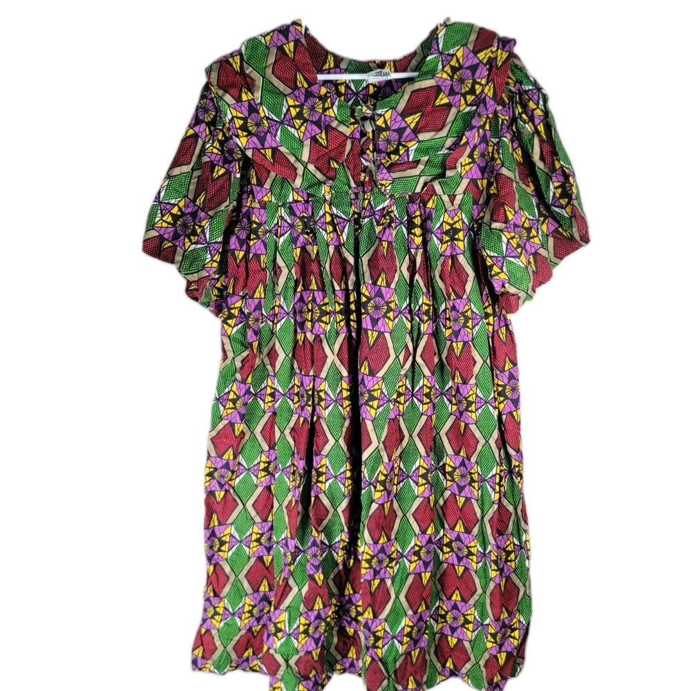 Vintage The African Village Jumpsuit OSFA Plus Cotton Wide Leg Palazzo Geo Flaw